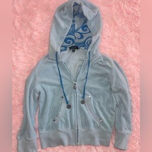 Y2K Light blue Bebe zip up jacket with silver details(cropped)